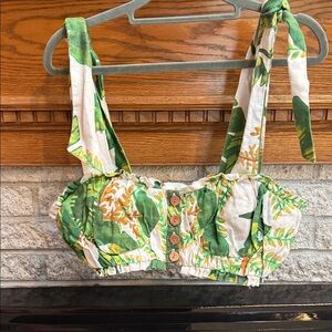 FARM RIO - Floral Green and White Crop Top - size medium- NWOT